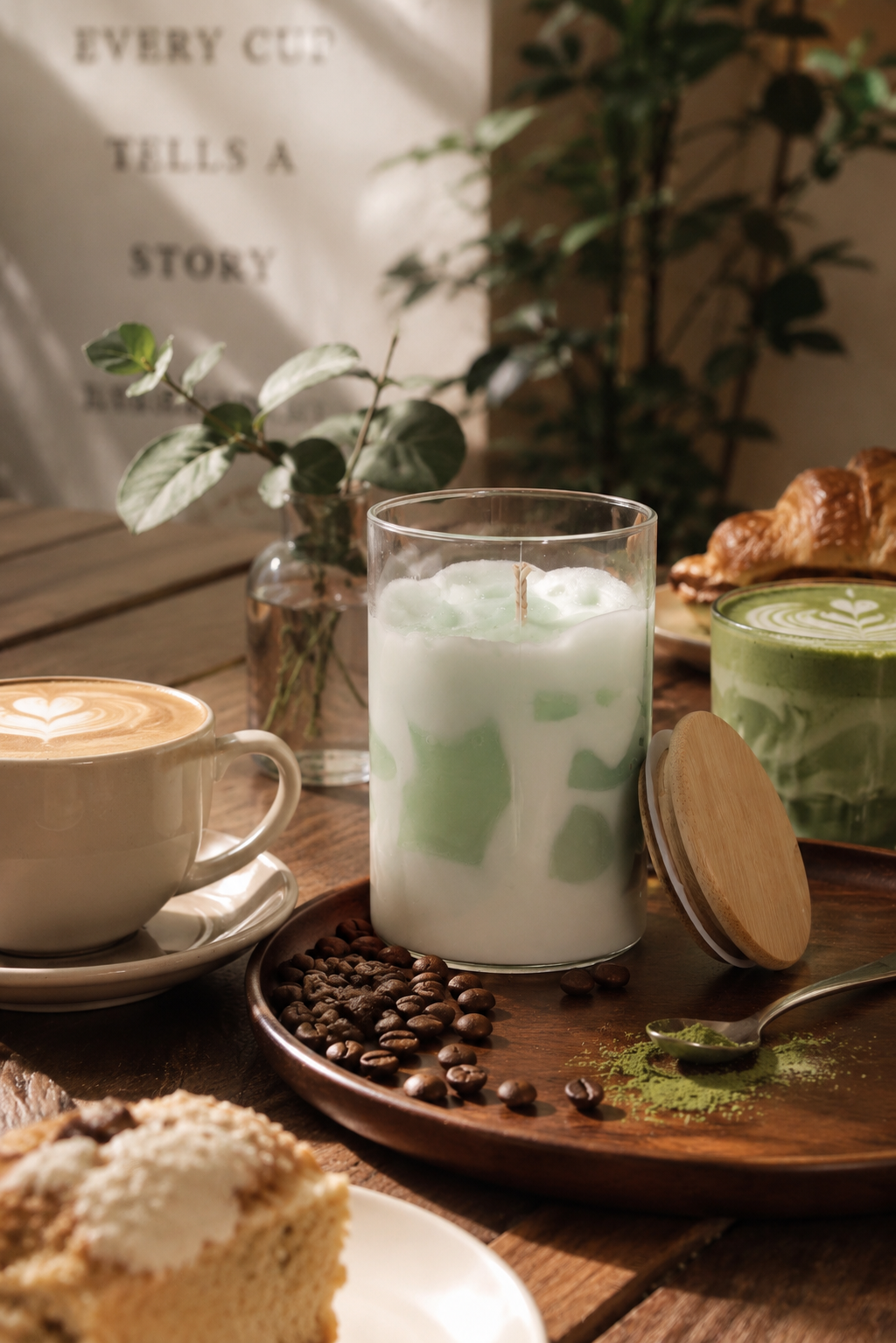 Matcha Latte Dessert Candle | Handmade Coffee Shop Candle | Premium Soy Wax Candle with Wooden Lid | Home Décor & Gift Candle