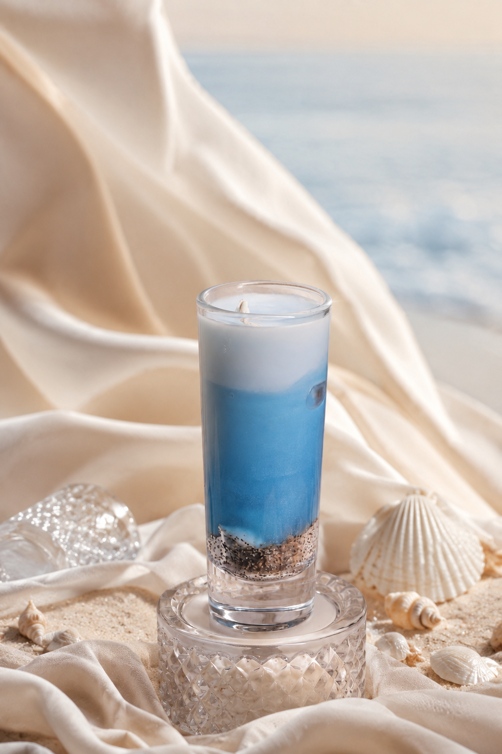 Ocean Breeze Layered Gel Wax Candle | Handmade Decorative Scented Candle | Premium Glass Jar Candle for Home Décor & Gift