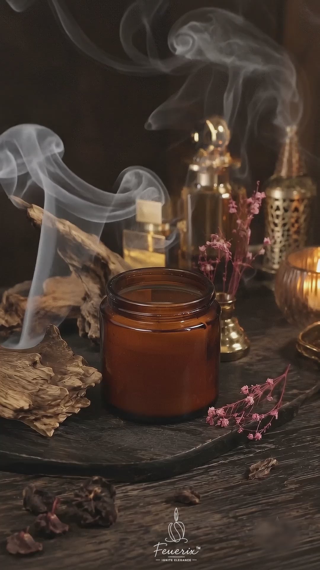 Feuerix Amber Glass Scented Soy Wax Candle | Luxury Aromatherapy Jar Candle for Home, Spa & Relaxation